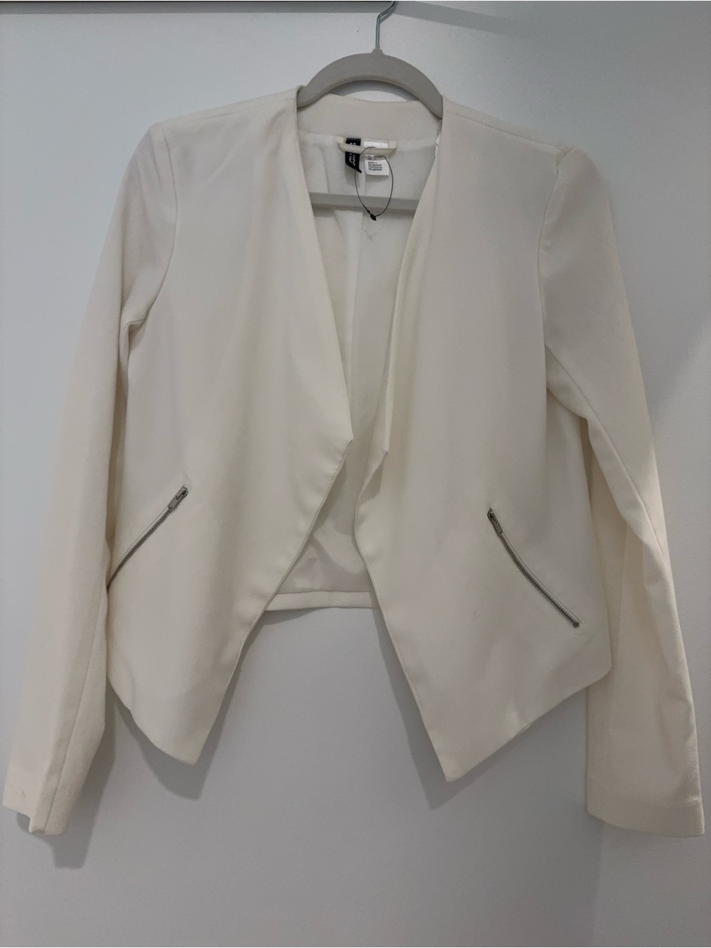 H&M Cream Open-Front Blazer with Silver Zip Details